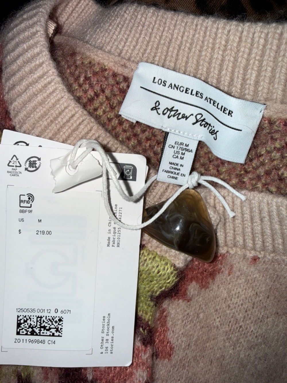 & Other Stories Floral Jacquard Cardigan NWT Size Medium Mohair Wool Knit - Picture 2 of 8